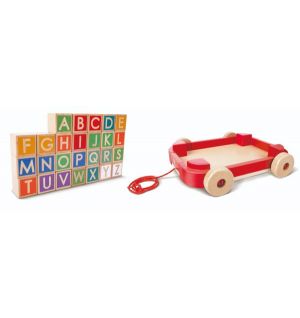 Hape - Pull Along Cart With Stacking Blocks