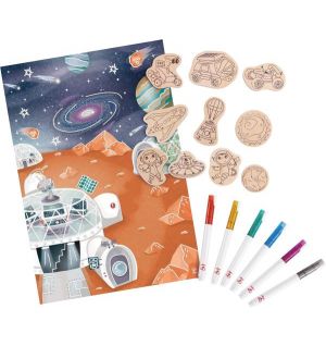 Hape - DIY Mars Space Life Art And Craft Set With Wooden Magnets