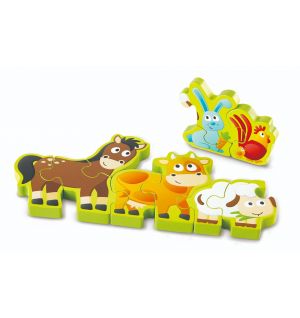 Hape - Double Sided Numbers And Farm Animal Wooden Jigsaw Puzzle