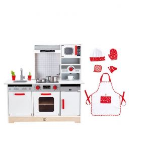 Hape - All in 1 Kitchen Playset 15pcs And Little Chef Apron Set 5pcs