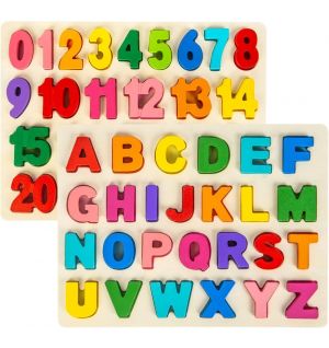 Hape - Chunky Alphabet And Number Math Wooden Puzzle Set